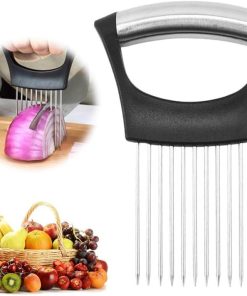 Porte-tranche d'oignon en acier inoxydable, trancheuse de citron, coupe-légumes, outil de tranchage de couteau de cuisine, viande, oignon, pomme de terre, outils de cuisine à domicile de tomate (1PCS)