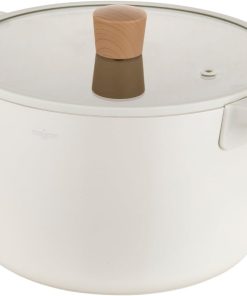 FLORINA Nube Casserole en aluminium | 24 cm | 5,8 l | Compatible induction | Revêtement céramique anti-rayures | Poignée Soft-Touch aspect bois | Couvercle en verre résistant à la chaleur