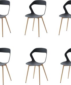 GrandCA HOME Lot de 6 Chaises de Salle à Manger, Chaises de Cuisine, Design Creux Sculpté avec Dossier, Pieds en Métal de Couleur Naturelle d'origine, Noir