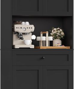 FOREHILL Buffet Cuisine, Meuble Cuisine avec 4 Portes 1 Tiroir, Meuble de Rangement avec Trou de Câbles Étagères Réglables Vaisselier Salle à Manger pour Micro-Ondes 75x40x180cm