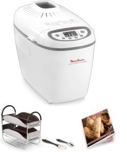 Moulinex Home Bread Baguette Machine à petits pains, 16 programmes, Résultats homogènes, Jusqu'à 1,5 kg de pain frais, Plaques croustillants, 3 niveaux de dorage OW610110, Blanc