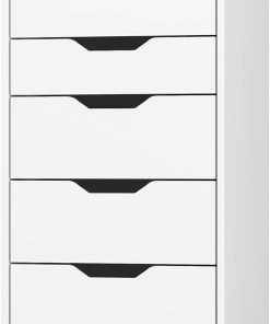 FOREHILL Commode 6 Tiroirs Commode Chambre Adulte Chiffonnier Meuble de Rangement pour Salon Bureau Entrée Chambre Commodes Blanche 45x40x90.5cm