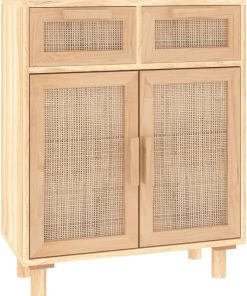 vidaXL Buffet Armoire de Rangement Organisateur de Maison Meuble de Salle de Séjour Intérieur Marron 60x30x75 cm Bois de Pin Massif et Rotin Naturel