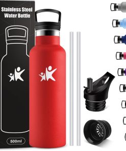 KollyKolla Gourde Isotherme 500ml, Bouteille Isotherme avec Paille, Double Paroi Isolante, Anti Fuite, Bouteille Reutilisable, sans BPA, pour Enfant, Adulte, l'école, Travail, Voyage, Jogging