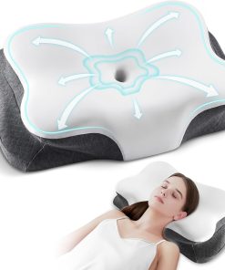 Oreiller Coussin Memoire de Forme,Oreiller Ergonomique Cervical,Oreillers Respirant,Adapté pour Ceux Qui Dorment sur Le Côté, sur Le Dos ou sur Le Ventre (Blanc et Gris Foncé)