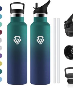 Gourde Isotherme 750ml, Bouteille Isotherme en Acier Inoxydable, Gourde Inox avec Paille, sans BPA, Anti-Fuite, Bouteille Reutilisable pour l'École, Bureau, Extérieur, Camping, Cyclisme, Voyage