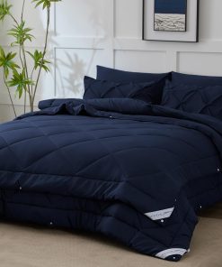 WAVVE Couette 4 Saisons 3 en 1 (150g + 300g = 450g), Été Légère + Mi-Saison = Tempérée, Chaud Hiver avec Boutons Pression, 260x240, Bleu Foncé