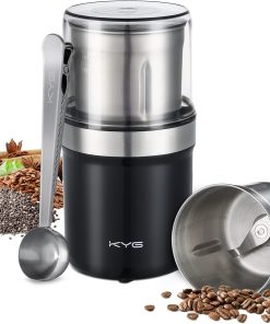 Moulin à Café Électrique KYG pour Graines, Poivre, Graines de Lin avec Bol Amovible, Moulin à Épices 300W, Tasse en Acier Inoxydable Lavable