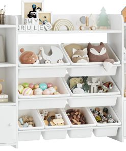 FOREHILL Meuble de Rangement Jouets Enfant Bibliothèque Enfant avec 8 Boîtes Amovibles 9 Étagères Organisateur de Jouets pour Chambre d’Enfant Salle de Jeu Blanc