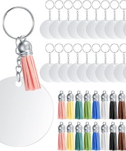 80 Pièces Acrylique Porte-clés Disque Glands Set, Cercle Pendentifs, Transparent Ronde Anneaux de Saut pour DIY