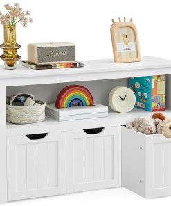 VASAGLE Meuble de Rangement pour Jouets, Étagère pour Enfants, Armoire, Commode, avec 3 Rangements à roulettes, pour Salon, Chambre, Salle de Jeu, 30 x 102 x 60 cm, Blanc LHS380W01