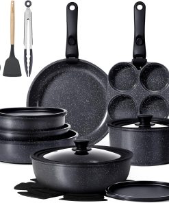 Set de casseroles GiPP avec poignée amovible, set de 21 poêles avec revêtement antiadhésif en céramique, casseroles à induction, résistantes au four, adaptées à tous les types de cuisinières