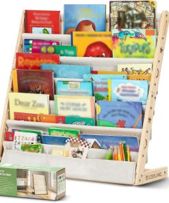 COSYLAND Bibliotheque Enfant en Bois Massif à 7 Niveaux - Etagere de Rangement pour Livres - Présentoir Livres Bebe avec Design Stable - Meuble Montessori pour Chambre d’Enfant (75 cm, Naturel)