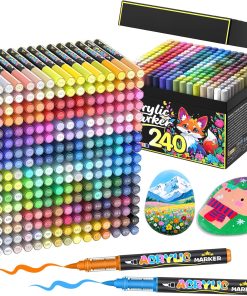 240 Couleurs Feutre Acrylique, Acrylic Paint Brush Marker à Peinture à Base D'eau, Marqueur Peinture Acrylique pour Pierre,Bois,Galets,Papier, Tissu,Verre, Plastique