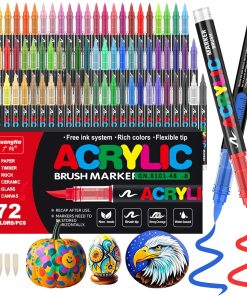 Funnasting 72 Couleurs Feutre Acrylique, Tête de Brosse Douce Marqueur Peinture Acrylique pour Coloriage, Verre, Tissu, Oeuf, Pétroglyphes et Bricolage Arts & Crafts Fournitures