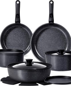 GiPP Set de Poêles et Casseroles Avec Revêtement Céramique Antiadhésif - 15Plus Pièces Sets de Casseroles Avec Poignées Détachables, Sans Toxiques, Compatible Induction, Four et Lave-vaisselle