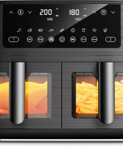 9L Dual Zone Air Fryer avec Fenêtre de Visualisation, Friteuse sans Huile avec 2 Tiroir, 9-in-1 Programmes de Cuisson, Écran Tactile, Fonction Rendez-vous, Faible en Grasses, Va au Lave-vaisselle